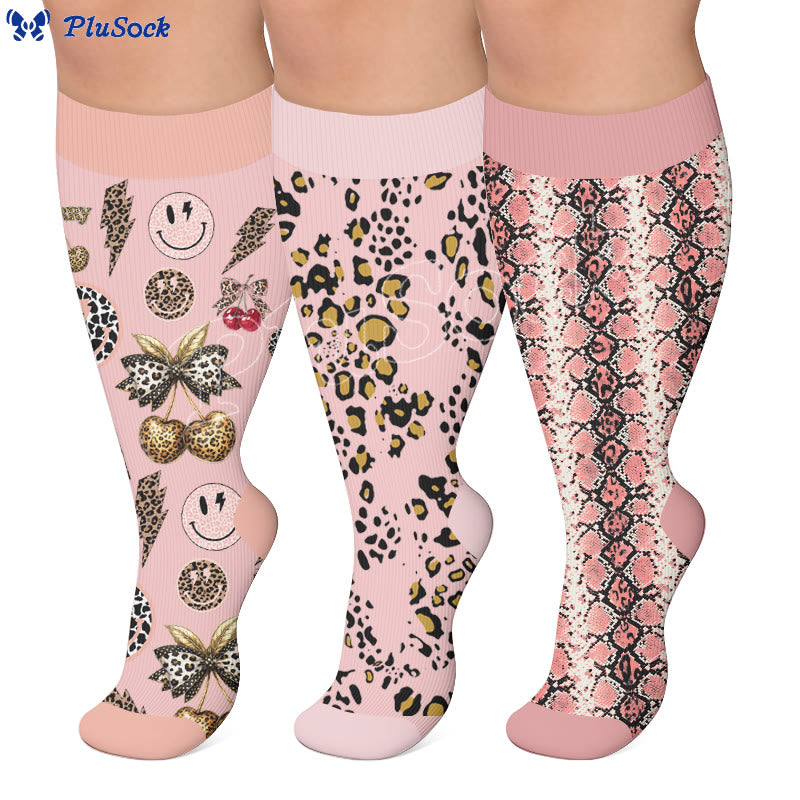 Plus Size Snake Leopard Print Compression Socks - image 0