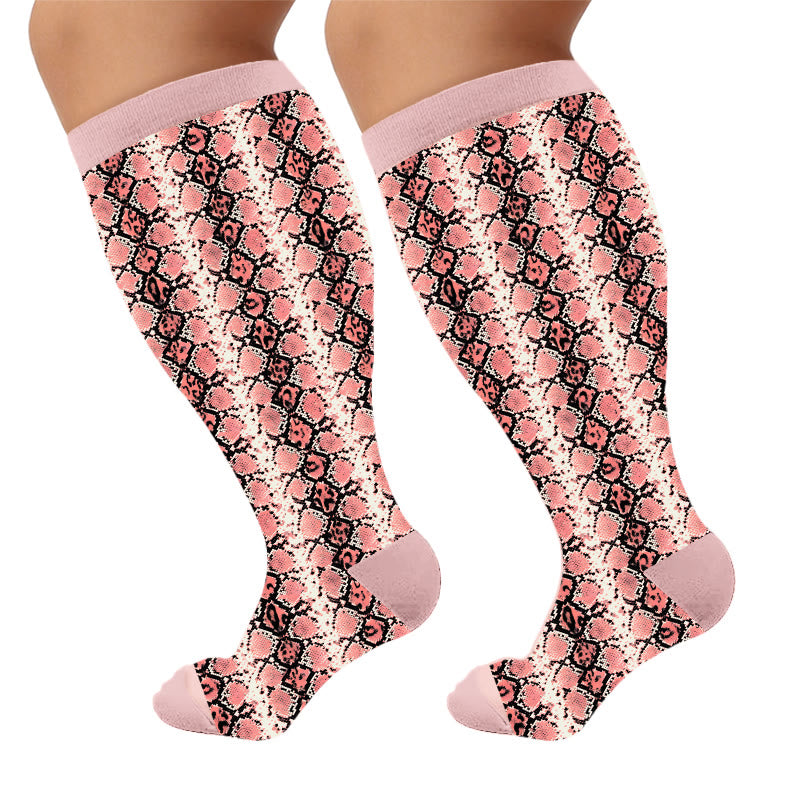 Plus Size Snake Leopard Print Compression Socks - Snake Print(1 Pair) - 4XL - image 7