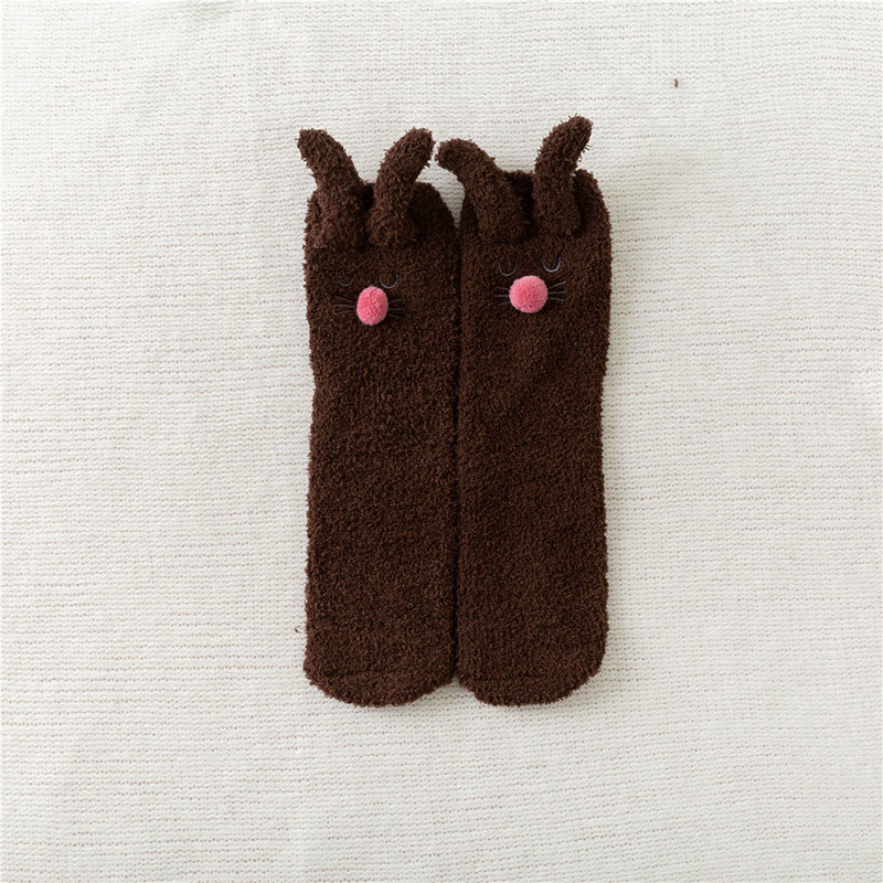 Plush Rabbit Ears Quarter Socks(3 Pairs) - Coffee - EU36-40(US3-7) - image 12
