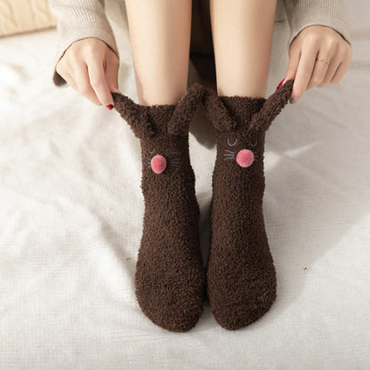 Plush Rabbit Ears Quarter Socks(3 Pairs) - image 1