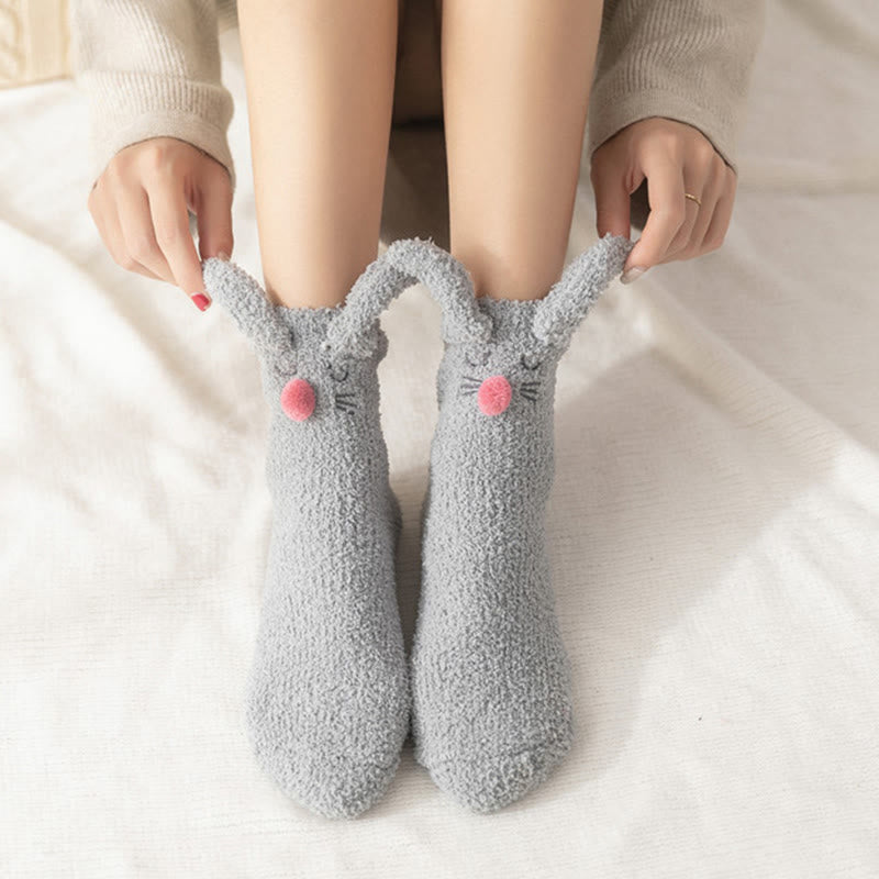 Plush Rabbit Ears Quarter Socks(3 Pairs) - image 3