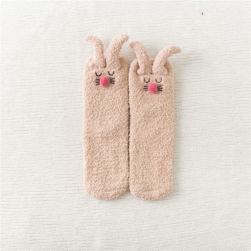 Plush Rabbit Ears Quarter Socks(3 Pairs) - Khaki - EU36-40(US3-7) - image 11