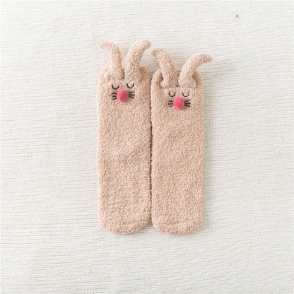 Plush Rabbit Ears Quarter Socks(3 Pairs) - Khaki - EU36-40(US3-7) - image 11