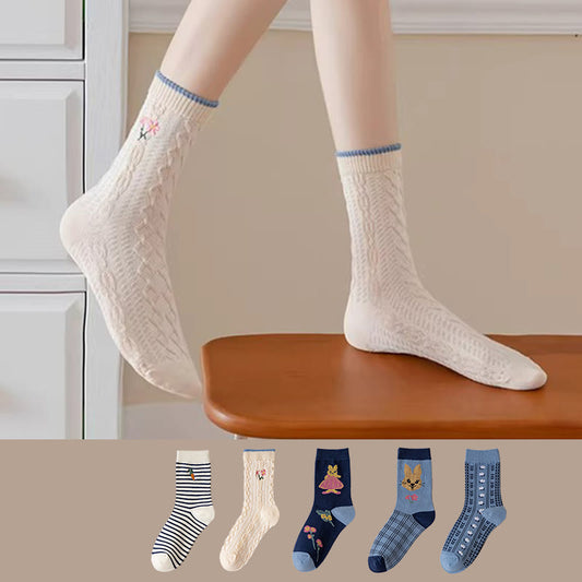 Vintage Embroidered Rabbit Quarter Socks(5 Pairs) - image 0