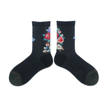 Retro Floral Animal Quarter Socks(2 Pairs) - Black - EU36-40(US3-7) - image 5