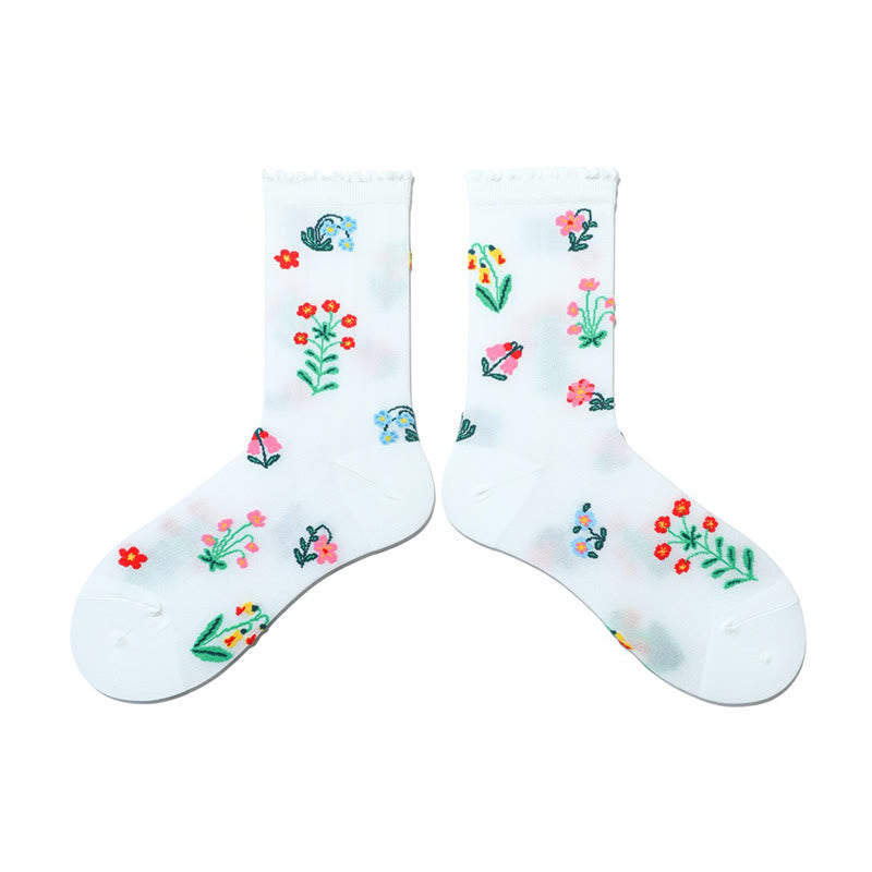Retro Floral Animal Quarter Socks(2 Pairs) - White - EU36-40(US3-7) - image 3