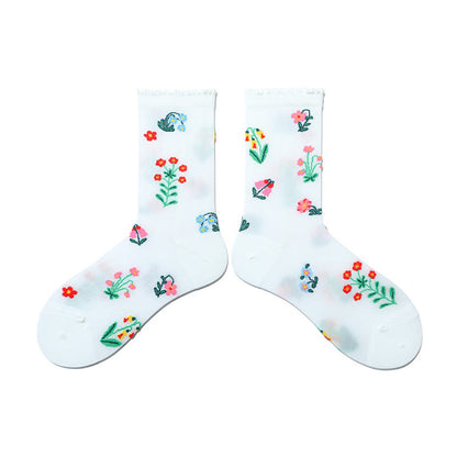 Retro Floral Animal Quarter Socks(2 Pairs) - White - EU36-40(US3-7) - image 3