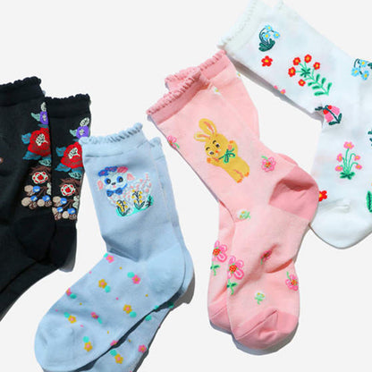 Retro Floral Animal Quarter Socks(2 Pairs) - image 2