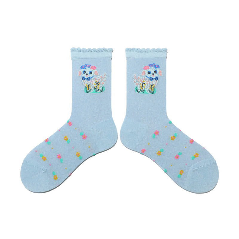Retro Floral Animal Quarter Socks(2 Pairs) - Blue - EU36-40(US3-7) - image 6
