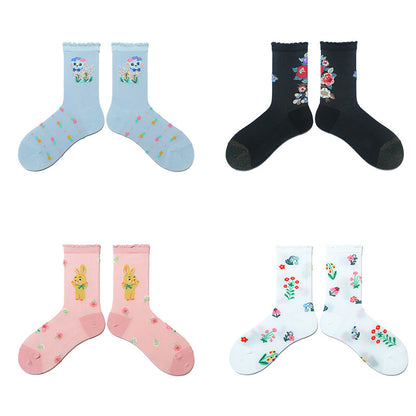 Retro Floral Animal Quarter Socks(2 Pairs) - image 0