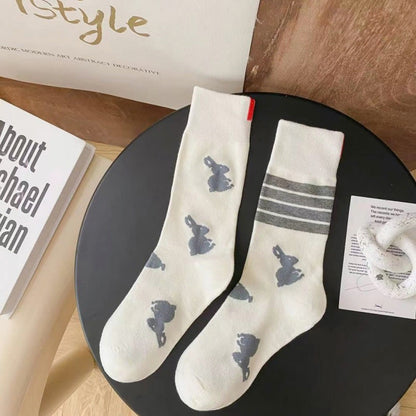 Four Stripe Rabbit Quarter Socks(5 Pairs) - White - EU36-42(US3-8.5) - image 8