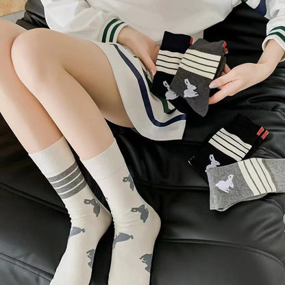 Four Stripe Rabbit Quarter Socks(5 Pairs) - image 2