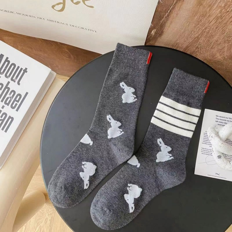 Four Stripe Rabbit Quarter Socks(5 Pairs) - Dark Grey - EU36-42(US3-8.5) - image 7