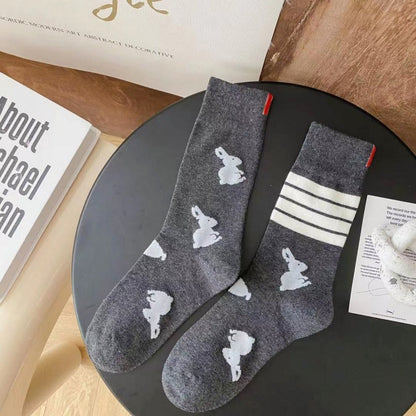 Four Stripe Rabbit Quarter Socks(5 Pairs) - Dark Grey - EU36-42(US3-8.5) - image 7