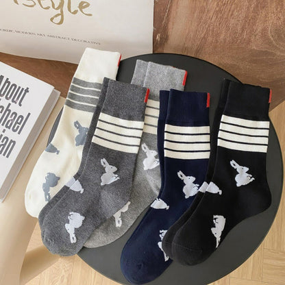 Four Stripe Rabbit Quarter Socks(5 Pairs) - image 0