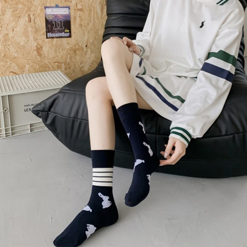 Four Stripe Rabbit Quarter Socks(5 Pairs) - image 1
