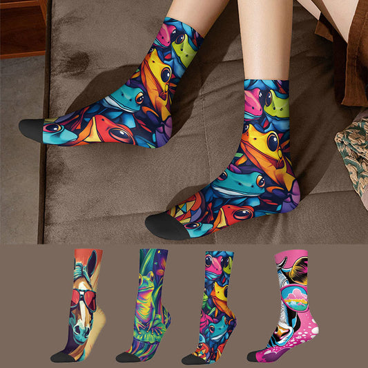 3D Horse Frog Quarter Socks(4 Pairs) - Multicolor - EU36-42(US3-8.5) - image 0