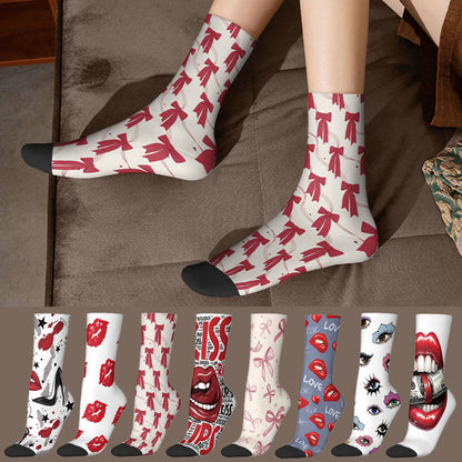 3D Lips Bow Us Dollars Quarter Socks(3 Pairs) - image 0