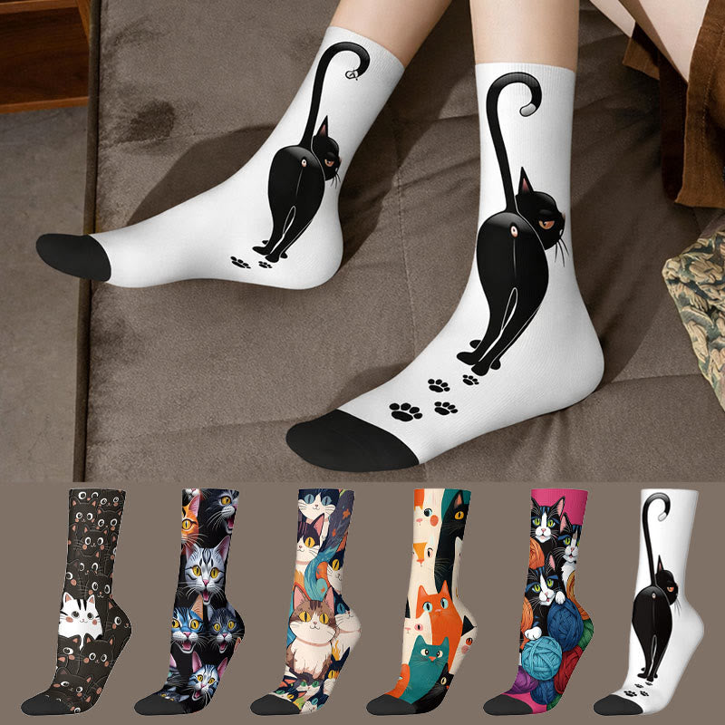 3D Cats Quarter Socks(3 Pairs) - image 0