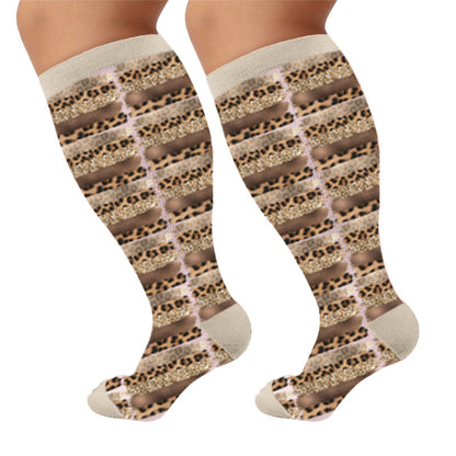 Plus Size Textured Compression Socks - Leopard Print(1 Pair) - 4XL - image 7