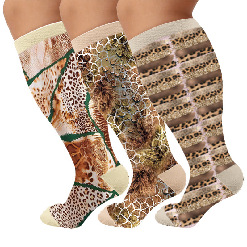 Plus Size Textured Compression Socks - Multicolor(3 Pairs) - 4XL - image 1