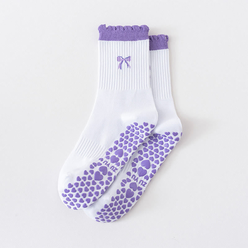 Cherry Heart Bow Avocado Yoga Socks(4 Pairs) - Purple - EU36-40(US3-7) - image 6