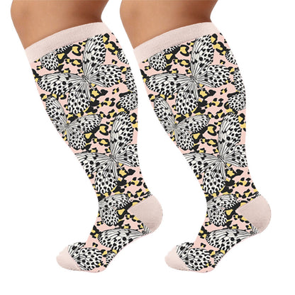 Plus Size Printed Butterfly Pattern Compression Socks - Leopard(1 Pair) - 4XL - image 6