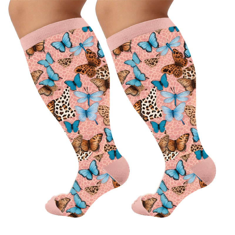 Plus Size Printed Butterfly Pattern Compression Socks - Dragonfly(1 Pair) - 4XL - image 5