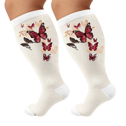 Plus Size Floral Butterfly Compression Stockings - Butterflies(1 Pair) - 4XL - image 5