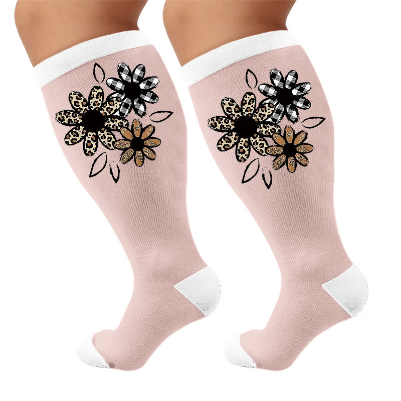 Plus Size Floral Butterfly Compression Stockings - Flowers(1 Pair) - 4XL - image 6