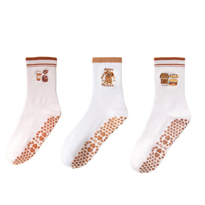 Plusoc Puppy Coffee Yoga Socks(3 Pairs) - Multicolor - EU36-40(US3-7) - image 0