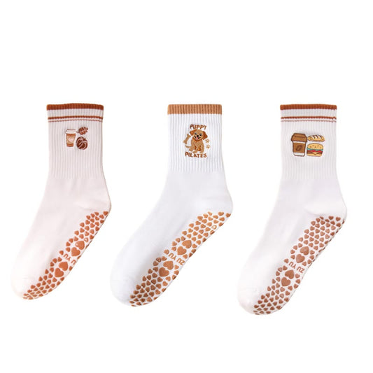 Plusoc Puppy Coffee Yoga Socks(3 Pairs) - Multicolor - EU36-40(US3-7) - image 0