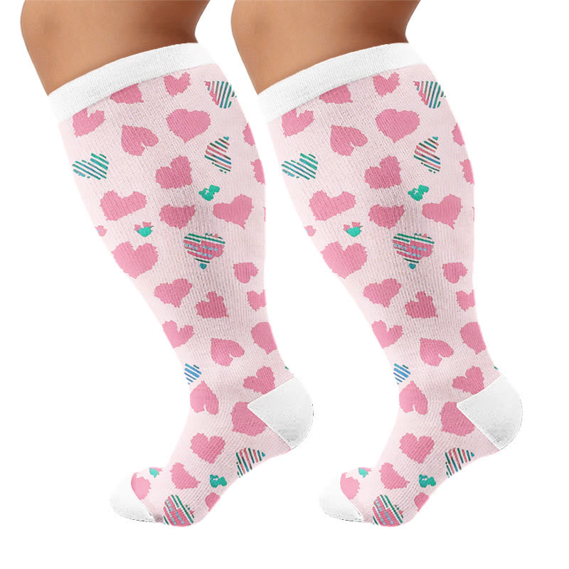 Plus Size Playful Heart Series Compression Socks - Pink(1 Pair) - 4XL - image 7