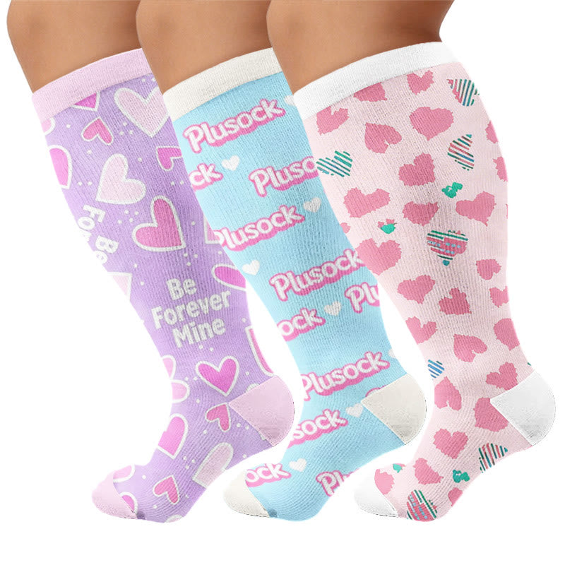Plus Size Playful Heart Series Compression Socks - Multicolor(3 Pairs) - 4XL - image 1