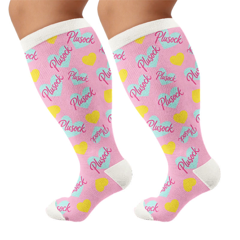 Plus Size Sweet Pop Art Love Compression Socks - Pink(1 Pair) - 4XL - image 6
