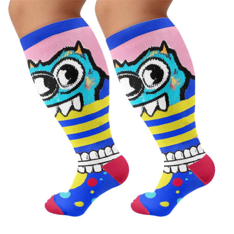 Plus Size Graffiti Lips Comic Style Compression Socks - Blue(1 Pair) - 4XL - image 5