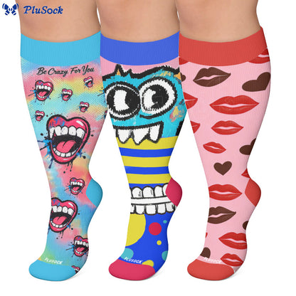 Plus Size Graffiti Lips Comic Style Compression Socks - image 0