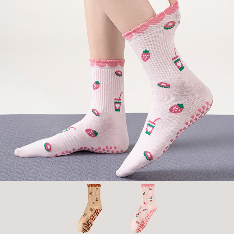 Plusoc Strawberries Coffee Cups Yoga Socks(2 Pairs) - image 0