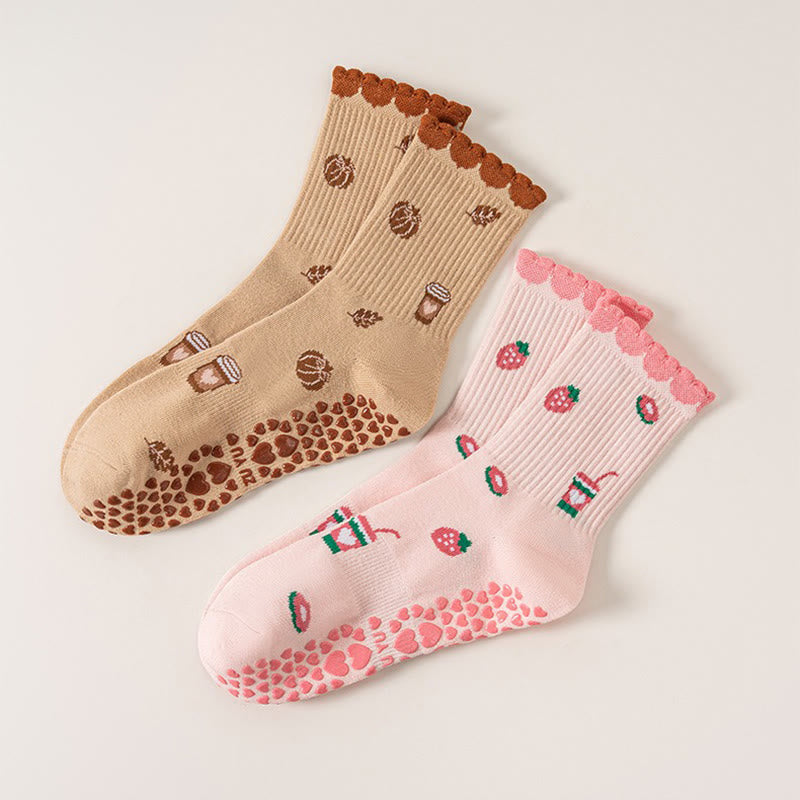 Plusoc Strawberries Coffee Cups Yoga Socks(2 Pairs) - Multicolor - EU36-40(US3-7) - image 9