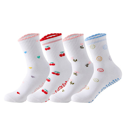 Flower Cherry Heart Yoga Socks(4 Pairs) - Multicolor - EU36-40(US3-7) - image 11