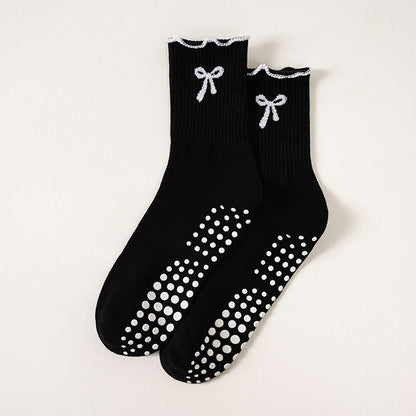Delicate Bow Embroidery Yoga Socks(4 Pairs) - Black - EU36-40(US3-7) - image 14