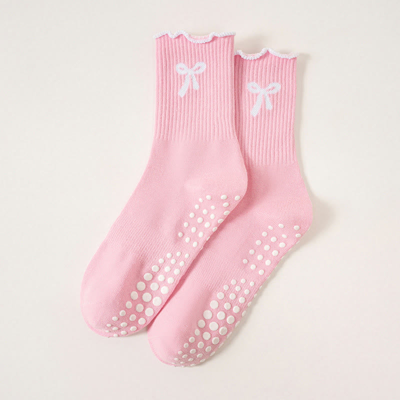 Delicate Bow Embroidery Yoga Socks(4 Pairs) - Pink - EU36-40(US3-7) - image 15