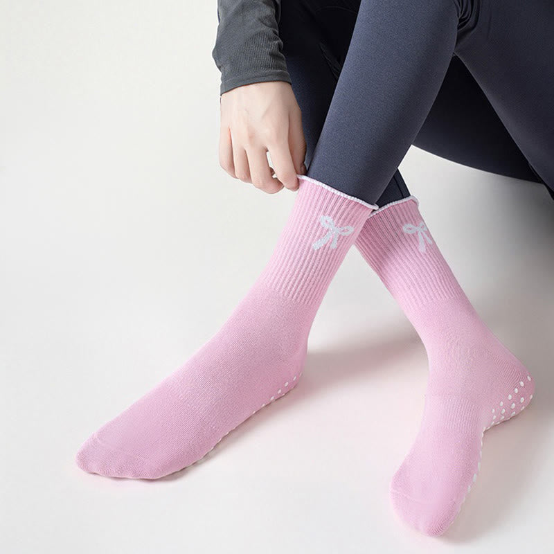 Delicate Bow Embroidery Yoga Socks(4 Pairs) - image 2