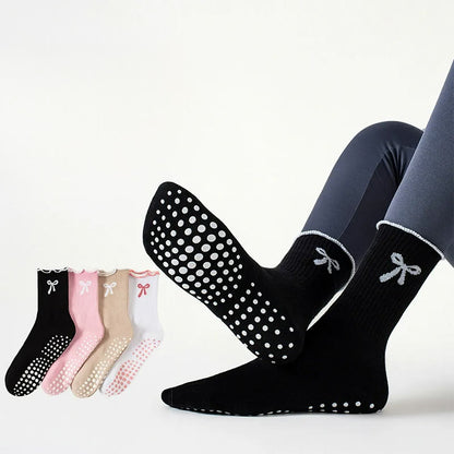 Delicate Bow Embroidery Yoga Socks(4 Pairs) - image 0