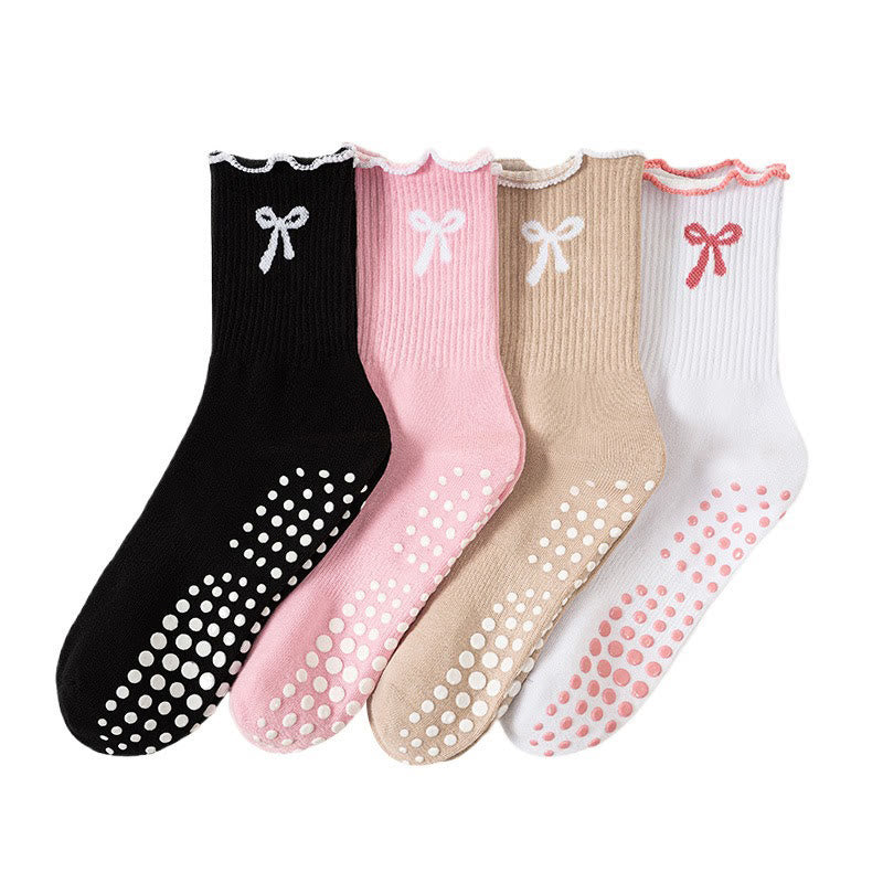 Delicate Bow Embroidery Yoga Socks(4 Pairs) - Multicolor - EU36-40(US3-7) - image 12
