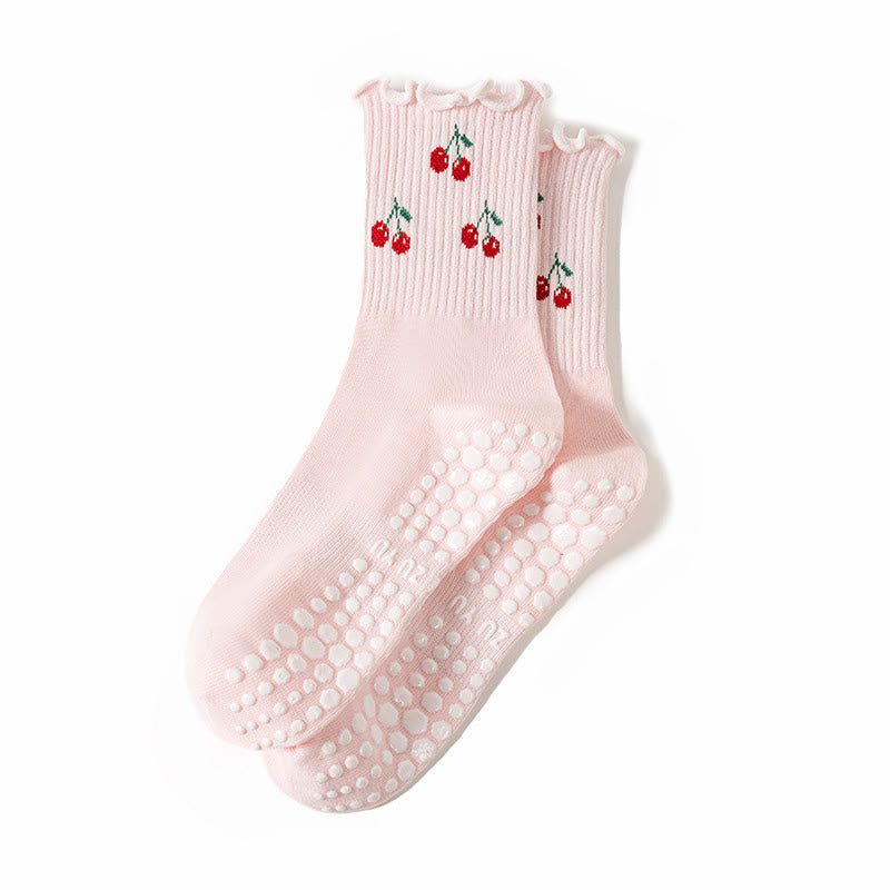 Cherry Lemon Yoga Socks(3 Pairs) - Pink - EU36-40(US3-7) - image 13