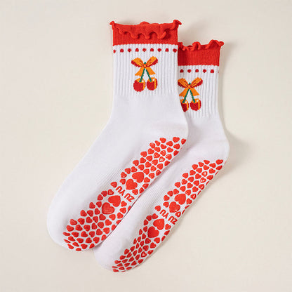 Strawberry Cherry Heart Yoga Socks(3 Pairs) - Cherry - EU36-40(US3-7) - image 13