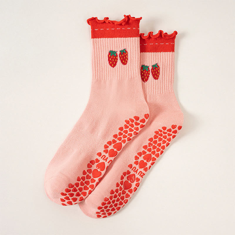 Strawberry Cherry Heart Yoga Socks(3 Pairs) - Strawberry - EU36-40(US3-7) - image 14