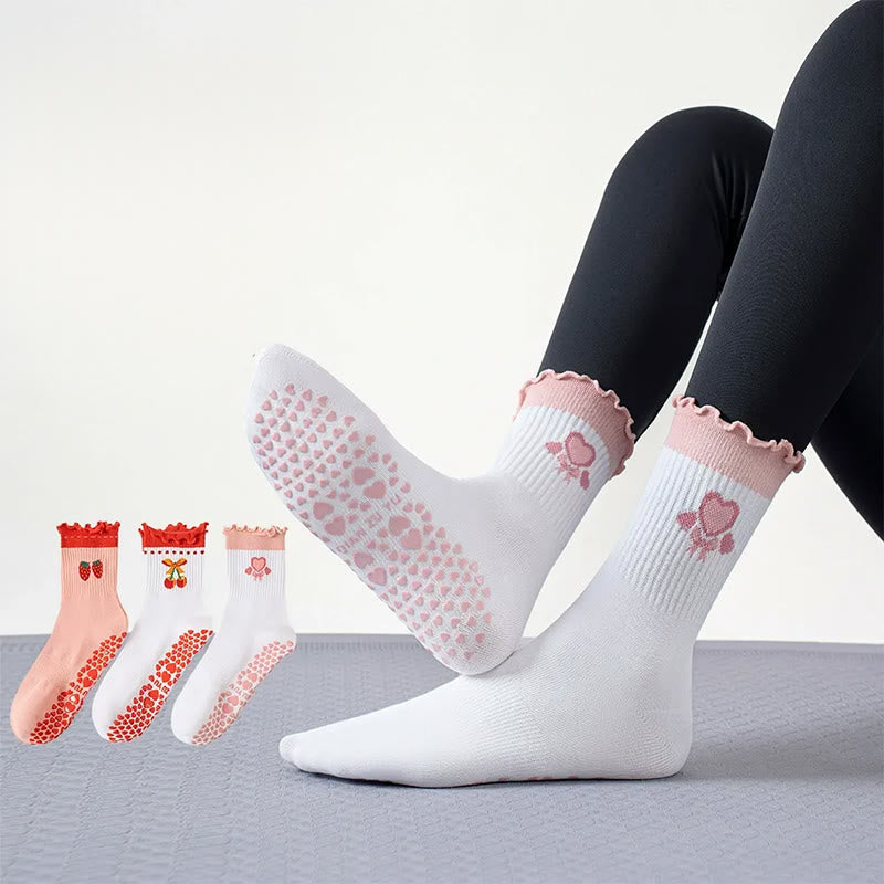 Strawberry Cherry Heart Yoga Socks(3 Pairs) - Multicolor - EU36-40(US3-7) - image 0