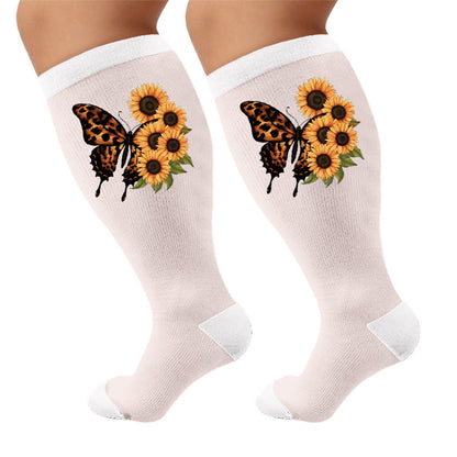 Plus Size Heart Butterfly Pattern Compression Socks - Butterfly(1 Pair) - 4XL - image 7